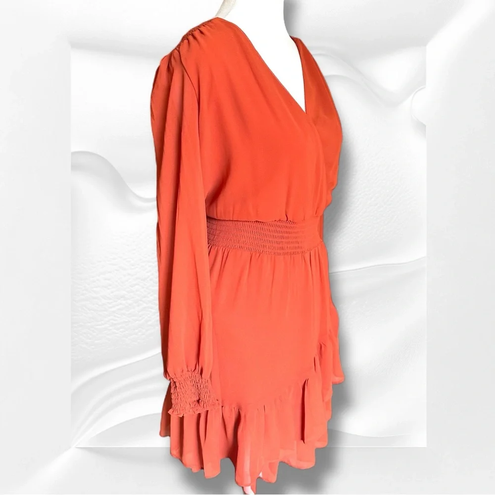 🆕 Vince Camuto Orange Ruffled Faux-Wrap Sundress Size Small - Picture 3 of 12